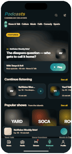 Caribbean Radio — Podcasts tab